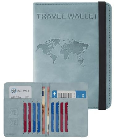 RAXCLAY Porta Passaporto Cover Custodia da Viaggio 8 Carte RFID Documenti Accessori Utili Uomo Donna 2a-Generazione Pelle PU Multifunzione Doppio Scomparto Blocco Schermato Compatto Slim (new cyano)