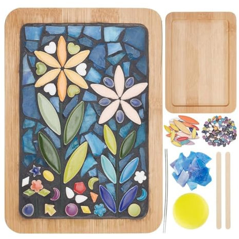 Tagtight DIY Mosaik-Bastelset, Mosaik Untersetzer Bastelsets, Bambus-Untersetzer-Kits Glasmosaik Bastelset Mit Untersetzersockel, Trinkbecher und Pflanzen, DIY-Mosaiks Bastelsets Erwachsene Kunst