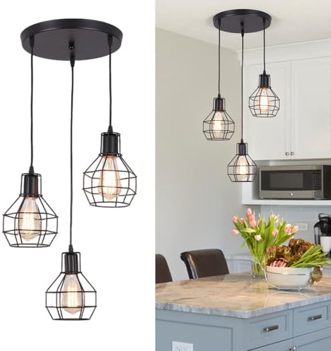 YOOCHUENG Pendelleuchte Esstisch 3 Flammig Industrial Hängelampe Schwarz Metall Hängeleuchte E27,Esszimmerlampe,Küchenlampe Hängend,Esstischlampe Hängend,Hängelampe für Wohnzimmer,Schlafzimmer