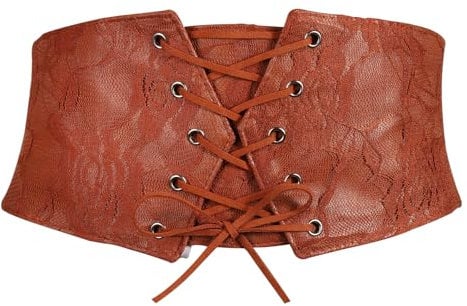 Mikovivi Women Waist Cinch Belt, Brown Corset Belt with Elastic Lace Overlay for Women's Halloween Pirate Accessories Dresses (XL)