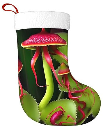 SABFWF Medias de Navidad grandes con estampado de plantas carnívoras, medias de Navidad familiares para decoración, medias de Navidad de punto, Negro, Altoa única