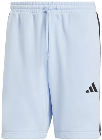 adidas Men's Essential Three Stripes French Terry Short, Glow Blue/Black, XXL