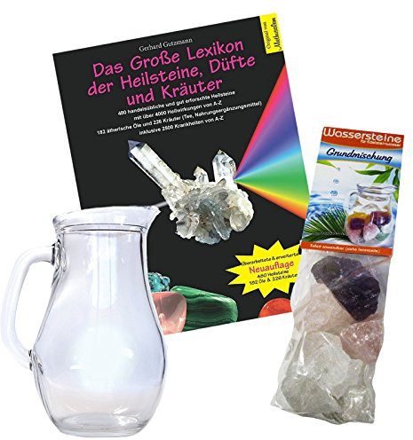 Das Große Lexikon der Heilsteine Düfte & Kräuter + 200g Wassersteine + 1 Liter Glaskrug für Edelsteinwasser. 90025
