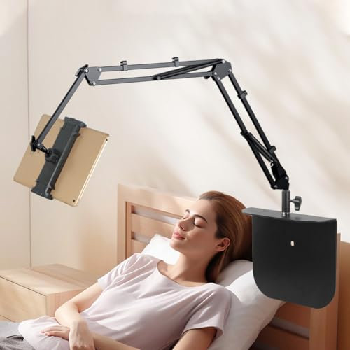Ynzeyx Soporte para tableta para cama, soporte de piso para tableta con base grande, soporte para iPad sin abrazadera con rotación de 360°, soporte universal para teléfono para iPhone, iPad Pro, Air,