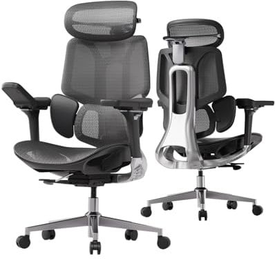 Hbada E3 Pro Ergonomischer Bürostuhl mit 3-Zonen dynamischer Lendenwirbelstütze, Schreibtischstuhl mit 4D verstellbare Kopfstütze, 6D-Armlehnen verstellbar, Schwarz