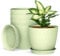 Plastic Plant Pots Indoor, 5 Pack 20cm/8 Inch Stripe Grooves Flower Pots with Drainage Holes and Tray, Modern Decorative Planter Pot for All House Plants（Light Green）