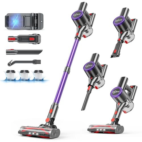 PINICO Aspirateur sans fil, 25 kPa, aspirateur avec brosse anti-nœuds, autonomie de 40 minutes, léger, polyvalent pour moquette, sol dur, poils d'animaux (violet)