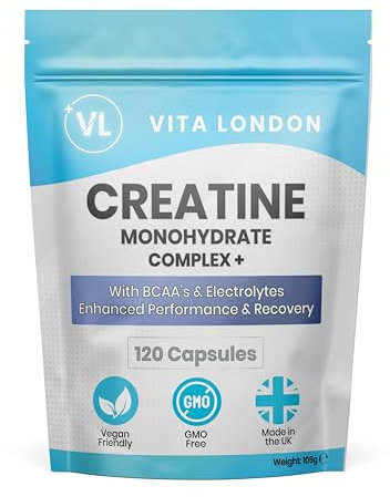 Creatine Monohydrate Complex + BCAA's & Electrolytes | 120 Vegan Creatine Capsules for Women & Men (Not Creatine Powder, Gummies or Tablets) | Enhanced Performance & Recovery