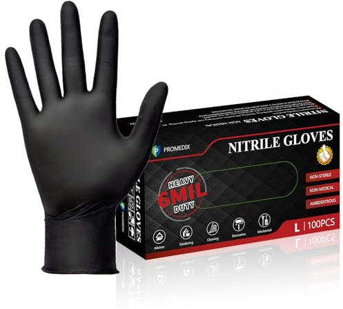PROMEDIX P 6mil Nitrile Gloves, 100 Count Disposable Gloves (Large)