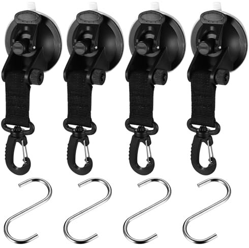 4 ganci a ventosa, gancio a ventosa extra forte, ventosa girevole a 360° con 4 ganci a S, cinghie ventose con ganci per auto, teloni, camper, accessori da campeggio.
