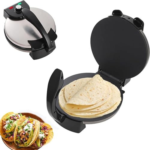 12 Inch Electric Tortilla and Roti Maker Press – Non-Stick Surface, Adjustable Temperature, Compact Flatbread MachineSilver,One Size