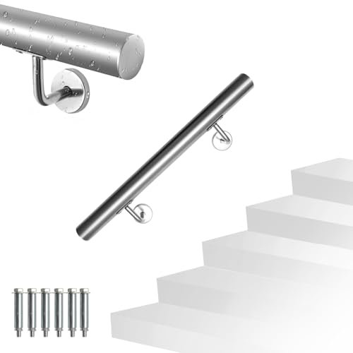 Eikuavons Edelstahl Handlauf, 50 cm Treppengeländer Geländer Ø42 mm, Wandhandlauf für Innen und Außen inkl Wandhalterung und Endkappen,Treppe Wandhalter Haltegriff Stange