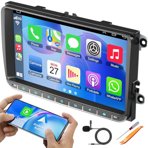2+32GB Android 13 Car Radio For VW Passat Golf MK5 MK6, 9 Inch IPS Touch Screen Car Stereo Support Wireless Carplay&Android Auto, Bluetooth&Voice Control,FM Radio
