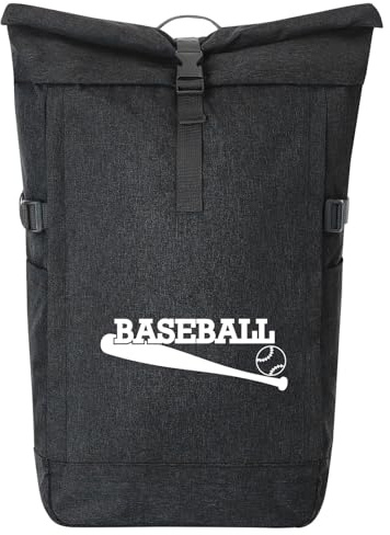 Huuraa Kurierrucksack Baseball Baseballschläger 30-44 Liter Black Melange Fairtrade Rolltop Rucksack Geschenkidee
