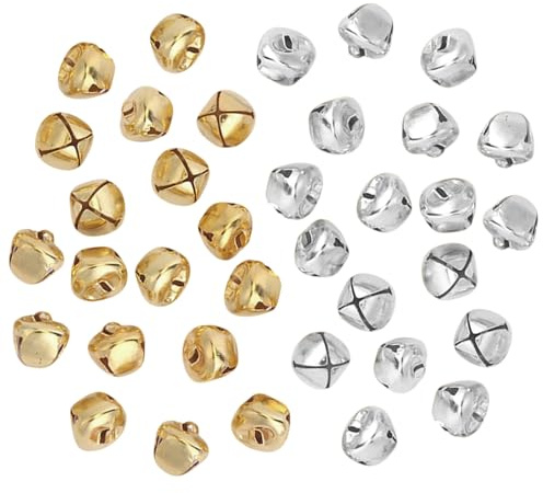 SYEYCW 100 Stück Kleine Glöckchen Weihnachten, 12mm Mini Metall Christmas Jingle Bells, Glöckchen Zum Basteln, für Weihnachtsdekoration, Geschenkdeko, DIY Basteln Fest Dekoration, Silber, Gold