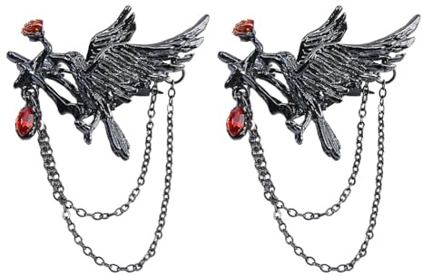 DICOSMETIC 2 Stück Gotikstil Krähen Broschen Mit Rose Anhänger Kette Broschen Gunmetal Legierung Strass Brosche Vintage Punk Schmuck Herren Damen Accessoires Halloween Geschenk