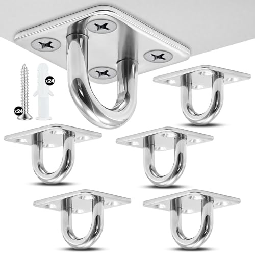 Leyrens 6 stück 304 augplatte edelstahl ösen halterung, deckenhaken befestigungshaken u-haken, metallhaken wandhalterung zum aufhängen, für Aufhängen von Gegenständen Befestigungshaken