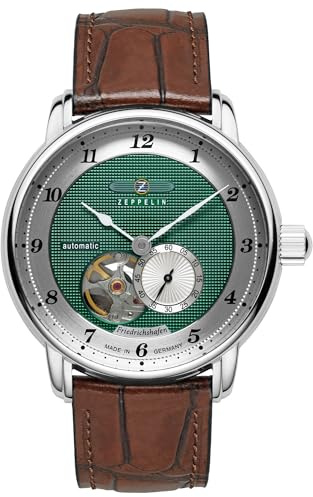 Zeppelin Men's Automatic Open Heart Friedrichshafen Watch Brown/Green 8566-2