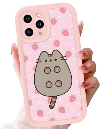 Rosa Cartoon Handyhülle für iPhone 8 iPhone 7 iPhone SE 2022/2020 4,7, Weich TPU Silikon Schutzhülle mit Anime Cute Katze Cat Erdbeere Muster, Stoßfest Kameraschutz Bumper Kawaii Case, Tier