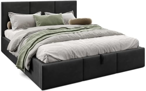 murando - Samt Polsterbett 140x200 cm, Schwarz, mit Stauraum, Schlafzimmer | Stabiles Bettgestell mit Stauraum, inklusive Lattenrost, pflegeleichter Samtbezug, langlebig, stilvoll, modern, bequem