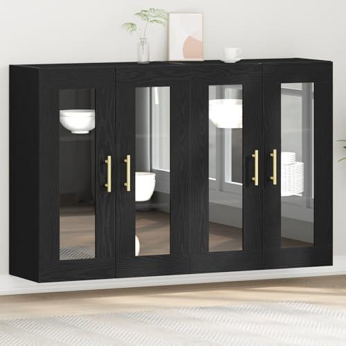 RMIHSJG Wandregale 2 Stück Schwarz Eiche 69,5 x 34 x 90 cm Holzwerkstoff Sideboard mit Schiebetüren und verstellbaren Regalen für Esszimmer Wohnzimmer Aufbewahrung