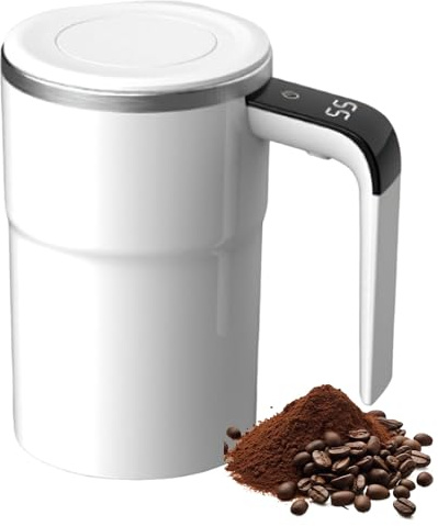 Taza inteligente con tapa, 380 ml, con agitación magnética e indicador de temperatura LCD, recargable por USB, de acero inoxidable 304, con función de agitación, para batidos de proteínas y batidos de