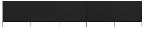 Holamys Brise-vent pliable en 5 parties, 600 x 80 cm, en tissu non tissé noir avec piquets en bois, brise-vue robuste pour terrasse, jardin et camping