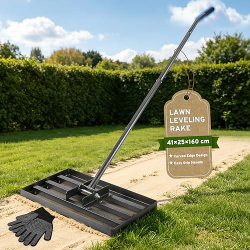 COZCLAM Lawn Levelling Rake, 41 x 25cm Lawn Leveller, 160cm Handle