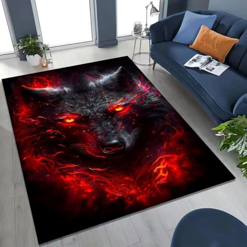 Xisnuient Bereichsteppiche, Moderne 3D-Gedruckte Tier-Wolfskönig-Spielteppiche, Dekorative Carpet Für Teenager- Kinderzimmer, Große Weiche Teppiche Für Wohnzimmer E-Sports-Zimmer (Farbe 3,120x180cm)