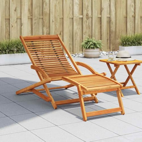 MOBCANT Klappbarer Liegestuhl mit Fußteil aus Massivholz Akazie - Sonnenliege & Gartenmöbel mit Ergonomischem Design für Gemütliche Familienzeit im Garten (150 x 70 x 69 cm)