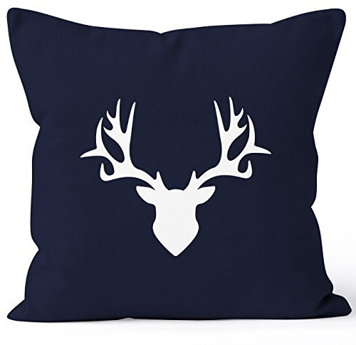 MoonWorks Kissenbezug Kissen-Hülle Deko-Kissen 40x40 Hirsch Geweih Baumwolle Navy 40cm x 40cm