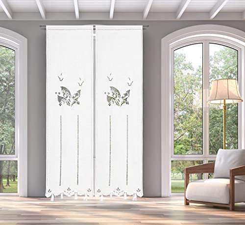 Zenoni & Colombi Coppia di Tende Ricamate a mano Fenice Made in Italy Misto Lino Varie Dimensioni (45x130)