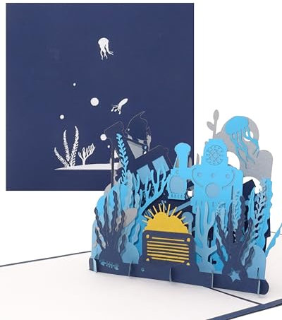 3D Pop Up Karte „Taucher & Unterwasserwelt“ - tolle Geburtstagskarte und Reisegutschein, Einladungskarte zum Kindergeburtstag, Geschenkgutschein zum Schwimmen, Tauschen & Schnorcheln