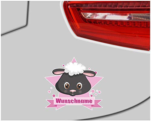 Samunshi® Süßes Schaf Aufkleber mit Namen Autoaufkleber Namensaufkleber Kinder - 20x17,5cm mehrfarbig