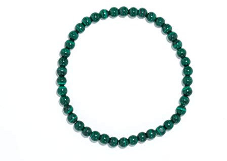 Taddart Minerals - Grünes Armband aus dem natürlichen Edelstein Malachit mit 4 mm Kugeln auf elastischem Nylonfaden aufgezogen - handgefertigt