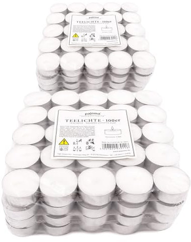 pajoma® Teelichte 200 Stück, Weiß | unbeduftete Teelichter | Brenndauer: 4 Std. - 20 g Wachsgewicht, 25 x 38 mm | Gastro, Hochzeit, Dekorieren, Feiern, Entspannen, Outdoor, Party