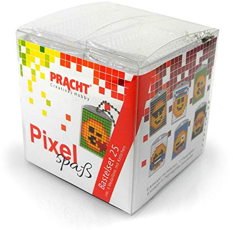 Pixel P90046-63501 Spaß Bastelset 25, zur Gestaltung von 6 Schlüsselanhängern für Kinder, kinderleichtes Stecksystem, ohne Bügeln und Kleben, Steinchen aus Biokunststoff