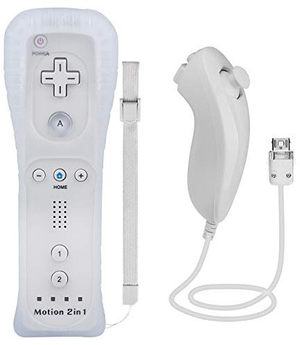 TechKen 2 en 1 Controller para Wii con Nunchuck,Mando Wii Motion Plus Integrado con Nunchuk Controller Remote Plus Controller para Wii con Funda de Silicona Muñequera para Wii