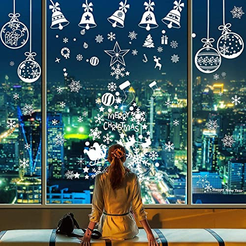 LessMo 398Pcs Fensterbilder Weihnachten Selbstklebend, Fensterdeko Weihnachten, Party Neujahrsbedarf, DIY-Dekorationen für Türen, Fenster und Vitrinen, Weihnachten Theme Party, PVC
