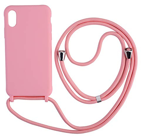 Ququcheng Kompatibel mit iPhone XR Hülle,Handykette Hülle Silikon Seil Necklace Handyhülle mit Kordel Tasche TPU Bumper Schutzhülle für iPhone XR-Pink