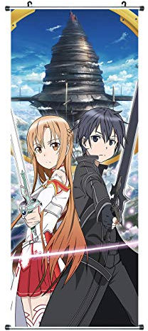 CoolChange Großes Sword Art Online Rollbild | Kakemono aus Stoff | Poster 100x40cm | Motiv: Asuna & Kirito
