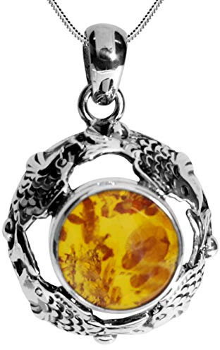 Kette mit Anhänger - Fischland 28x20 mm - Silber 925/000 - Bernstein