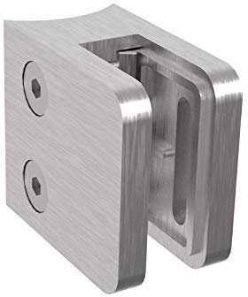 Sellon24® - Supporto per vetro in acciaio inox V2A, morsetto quadrato da 30 x 30 cm, Mod29, vetro 4-8 mm, 42,4 mm/piatto (Mod29 tubo 42,4 mm gomma 4 mm)