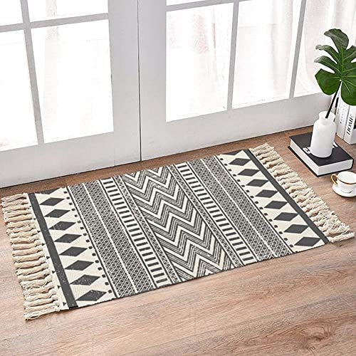 INKAROBOX Teppiche aus Baumwolle mit Quaste Gewebte Baumwolle Wurf Teppich Läufer für Küche, Wohnzimmer, Schlafzimmer, Waschküche, Eingangsbereich (60x130cm, Diamant)