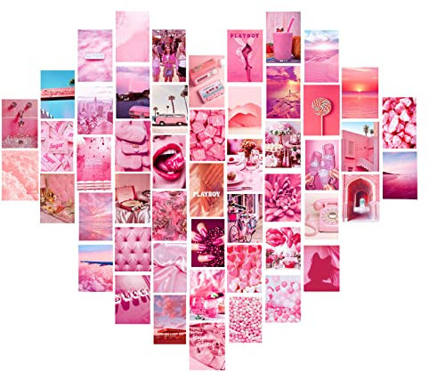 Taasmoog 50-teiliges Wand-Collage-Set, Pink Rosy Collage Druck Set, warme Farbe, Raumdekoration für Mädchen Wandkunstdrucke für Zimmer Schlafsaal VSCO Wall Poster für Schlafzimme Foto Display