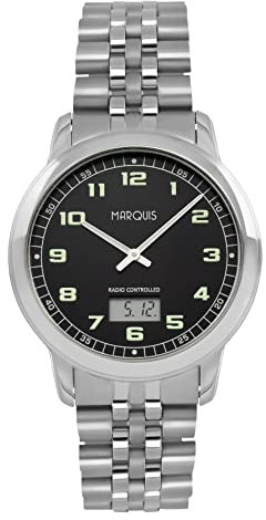 MARQUIS Herren Funkuhr Armbanduhr, deutsches Funkwerk, Gehäuse und Armband aus Edelstahl 4903-510