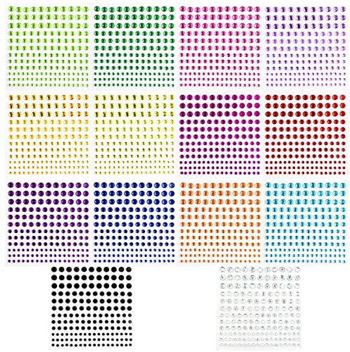 Glitzersteine selbstklebend, 2310 Strasssteine Aufkleber in 14 Farben & 4 Größen (3-6 mm), Acryl Klebesteine zum Basteln für Gesicht, Festival, Karneval & DIY Deko
