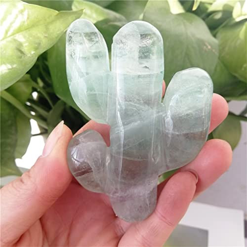XUQULI 1 Stück Hand geschnitzter natürlicher Quarz-Kristall-Steingrün-Fluorit-Kaktus Heilende Chakra-Steine