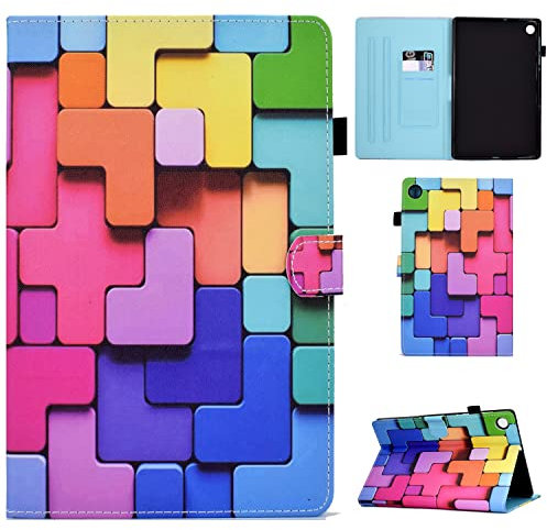 Auslbin Coque pour Samsung Galaxy Tab A8 10.5 Pouces (2021 Version) SM-X205/X200 Cuir PU Etui Housse Tablettete de Protection Flip Portefeuille Cover Case avec Stand et Poche - Blocs