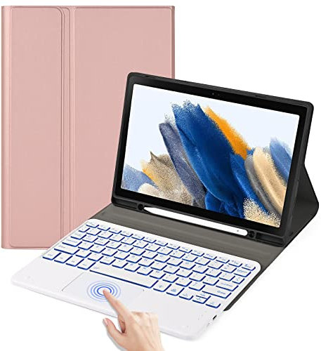 leleyo Tastiera Custodia per Samsung Galaxy Tab A8 Cover Tastiera Touchpad Wireless Illuminata Rimovibile Magnetica Cover con Supporto per Pencil per Tablet A8 10.5'' 2022 SM-X200 / X205 (Oro rosa)